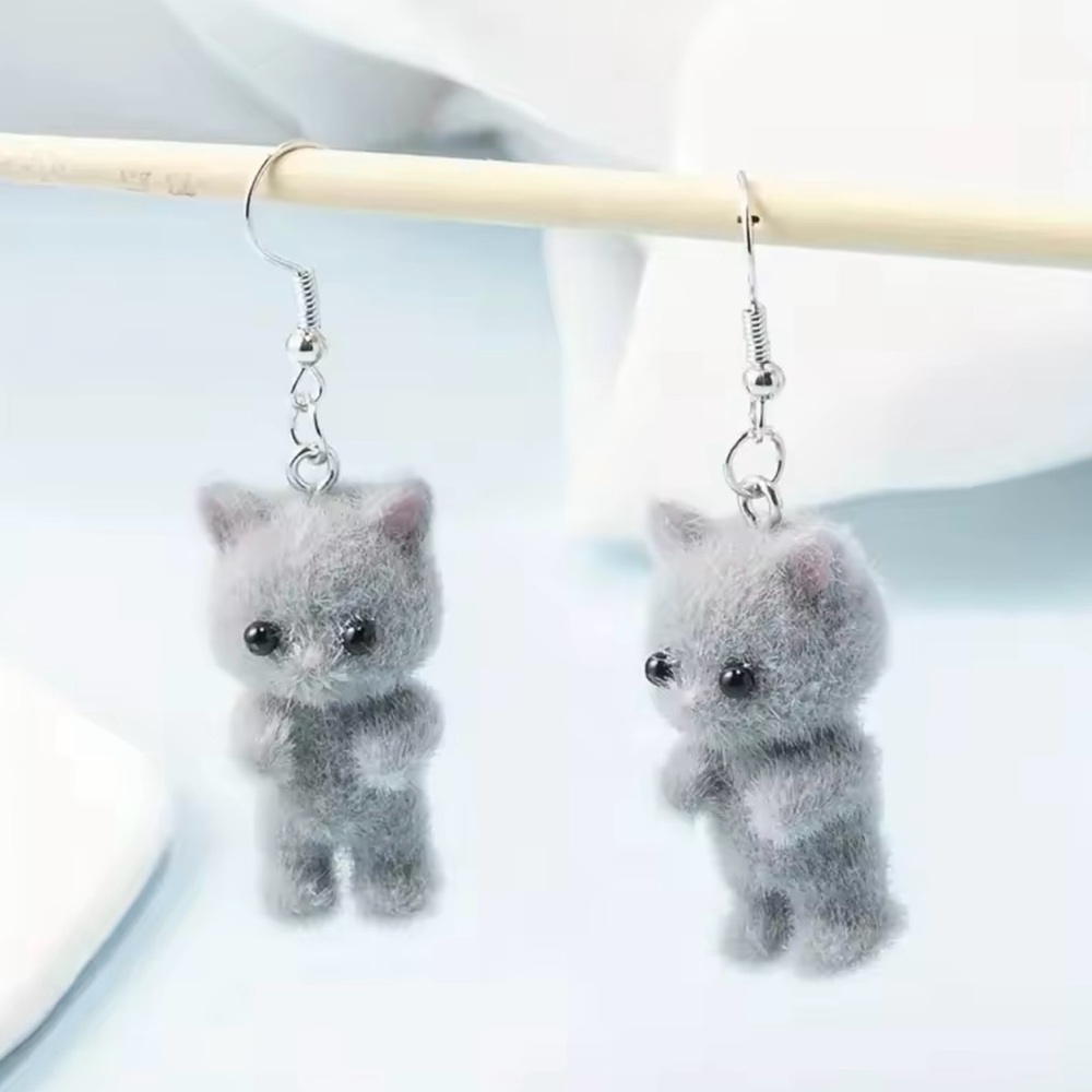 Cute Resin Flocked 3d Cat Earrings,Cartoon Animal Earrings,Holiday Party